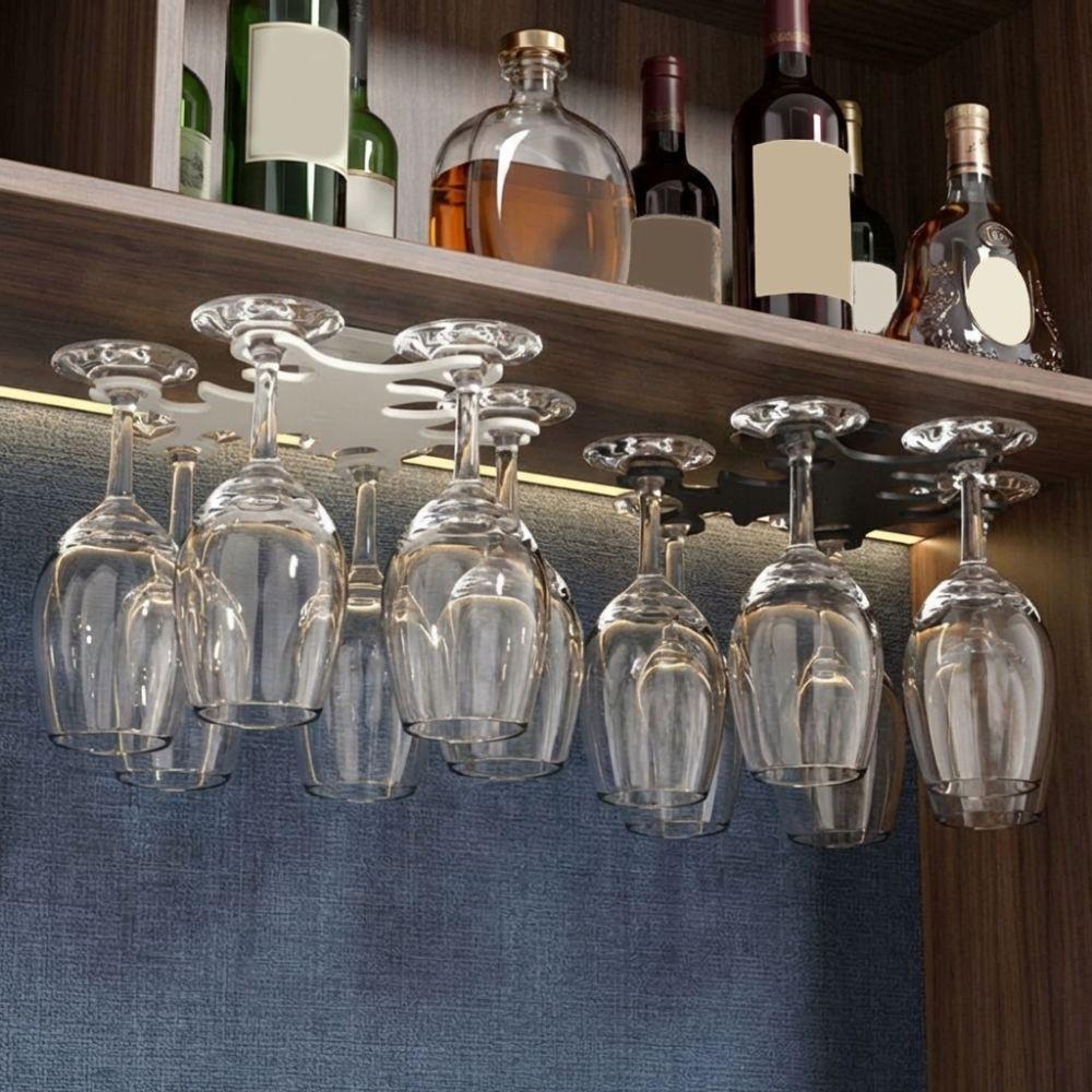 Wall Mounted Rotating Wine Glasses Rack No Punching Inverted Goblets Rack Cabinet Storage