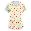 Women's Cute Bow Printed Work Clothes V-neck Double Layer Pockets Basic Short Sleeve Top Pullover