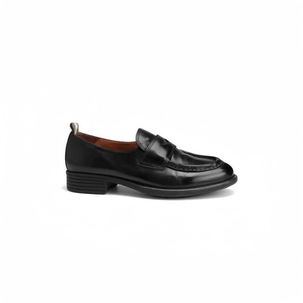 Rindslederversion Retro-Leder Schwarz Slipper Damen Dickabsatz Britischer Stil Kleine Lederschuhe Flachmund Ein Pedal Faule Lederschuhe