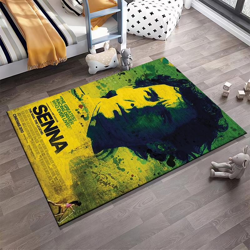 Alfombra antideslizante impresa del legendario piloto de F1 Ayrton Senna, adecuada para uso en sala de estar y dormitorio junto al sofá