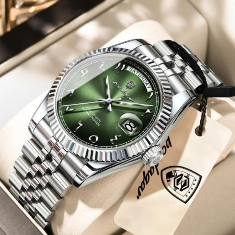 POEDAGAR Fashion High Quality Men Clock Waterproof Date Week Watch for Man Stainless Steel Luxury Quartz Watches + Box