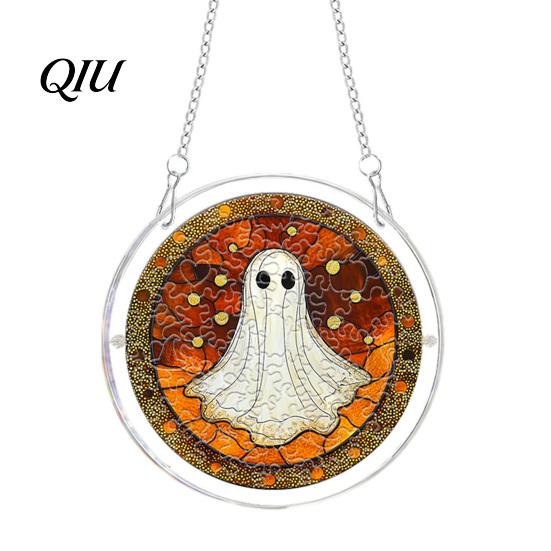 Comfortable Hand Feel Puzzle Halloween Acrylic Suncatcher Window Hanging,7.87 Inch Sun Catcher Adult Activity Decoration Ornament, Ideal for