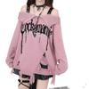 Korean Style Punk Off-Shoulder Ripped Sweater - Women's Autumn/Winter Knitted Top