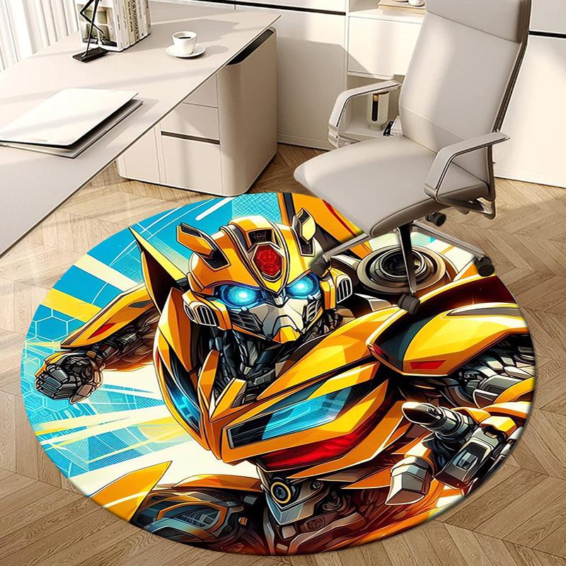 1pc Transformers Bumblebee Robot Artwork Round Carpet, Made of Polyester,Perfect for Decorating Office Chairs, Living Rooms Fplt183