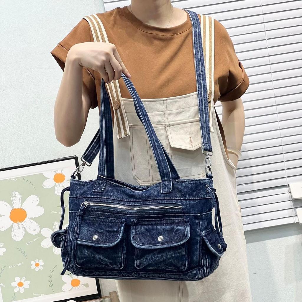 Denim Women's Bag Tote Bag 2026 New Washed Denim Women's Handbag American Retro Bag Old Fashion Shoulder Bag