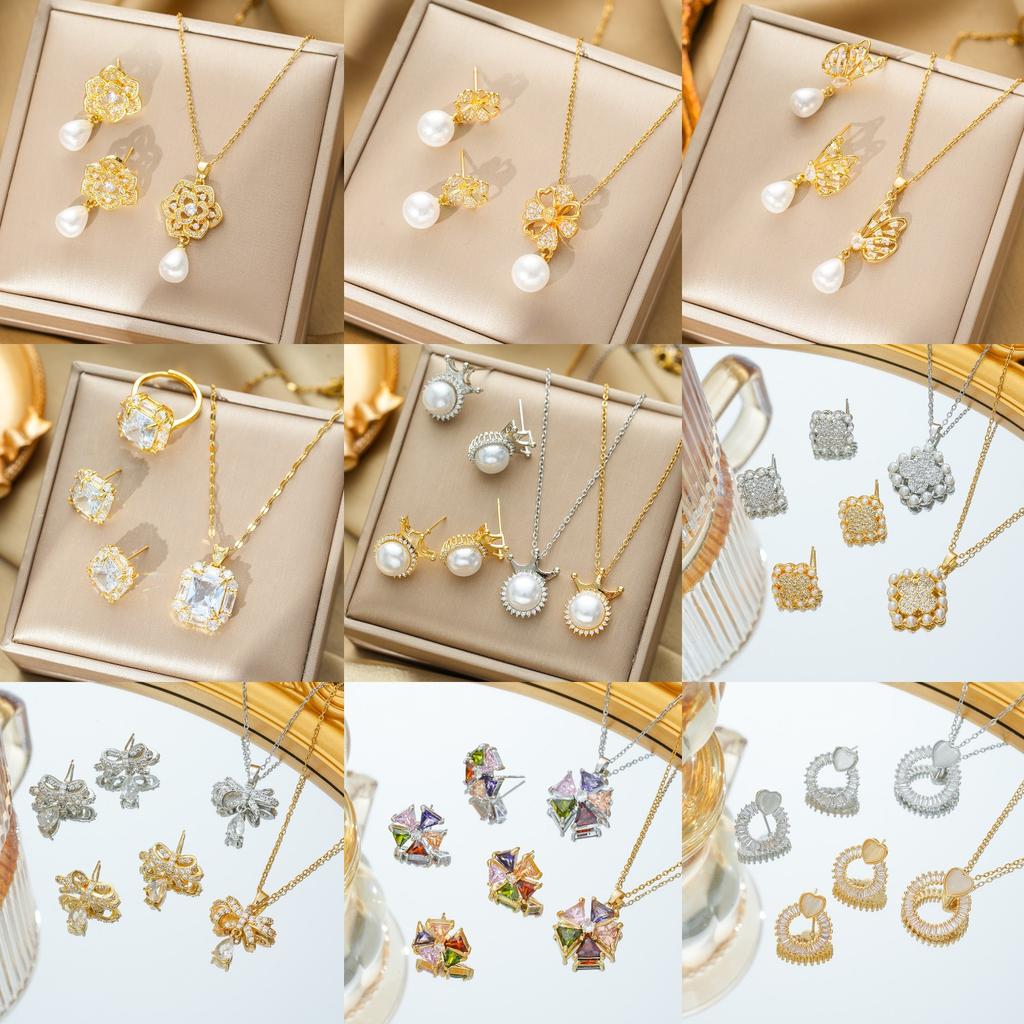 Light Luxury Flower Iris Imitation Red Sapphire Necklace Versatile Fashion Temperament Set for Women