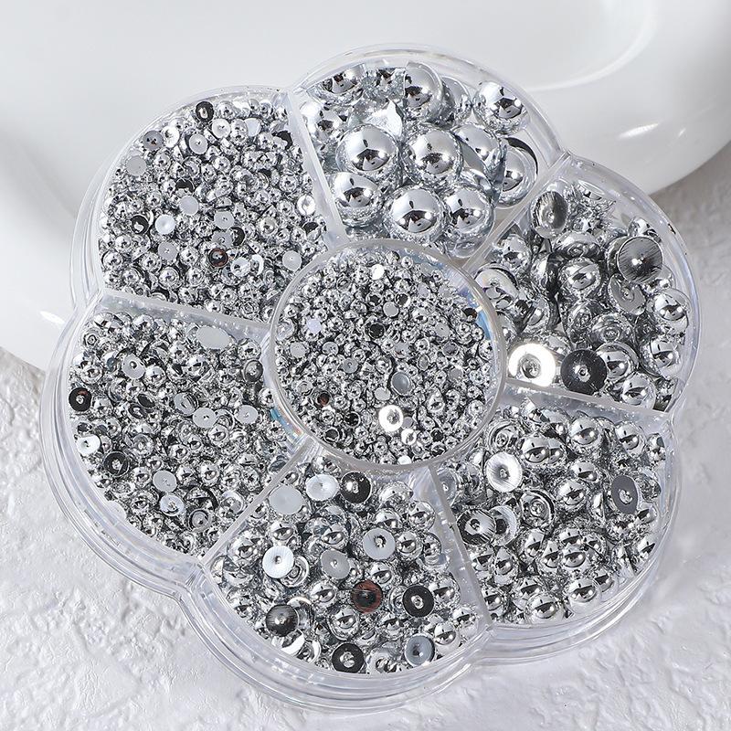 2000Pcs/Box Faux Pearl Nail Art Decoration Half Round Beads Nail Diy Jewelry Different Sizes Nail Charms Nail Art Supplies