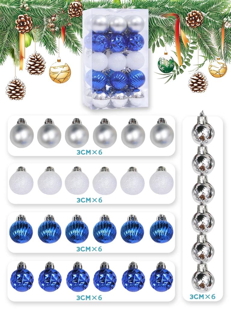 Christmas Balls Ornaments 30Pc Blue Silver Christmas Tree Decorations Santa Tree 30Mm Hanging Ball For Xmas  New Year Party