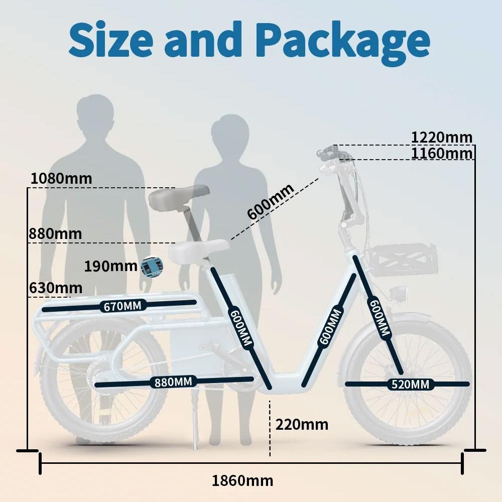 OneSport OT01 Electric Bike Cargo E-bike 650W 20 Inch Tires 48V 27AH 1296Wh Support APP Hydraulic Disc Brakes LCD Display