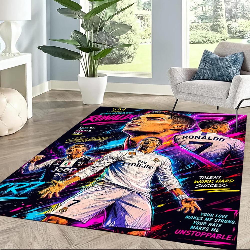 Ronaldo's Iconic Number Seven Square rugs are a great choice for living rooms, bedrooms, home décor, and as gifts.