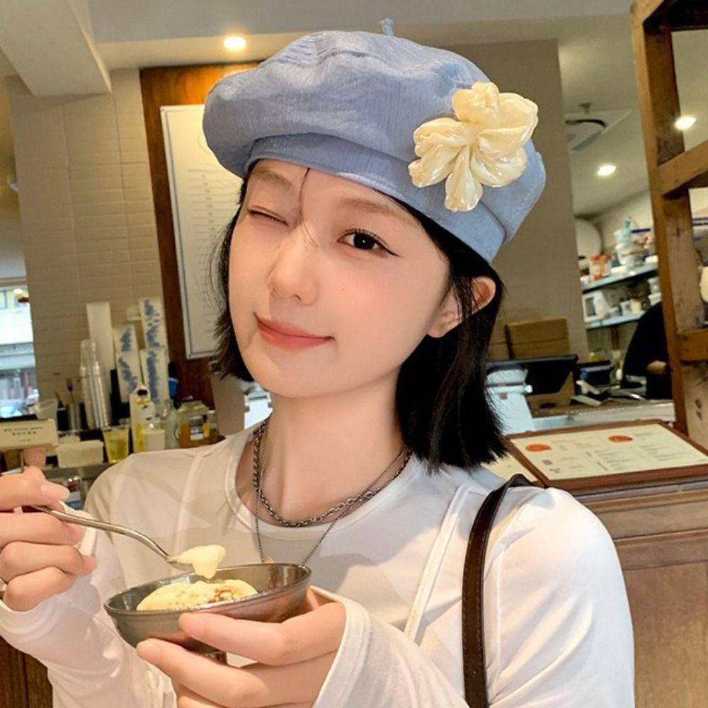 French Style Flower Beret Thin Artist Cap Elegant Painter Hat Holiday