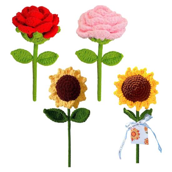 Large Crochet Flower Handmade Crochet Rose/Sunflower Bouquet Artificial Knitted Flower Birthday Anniversary Gift for Mother Wife Friend