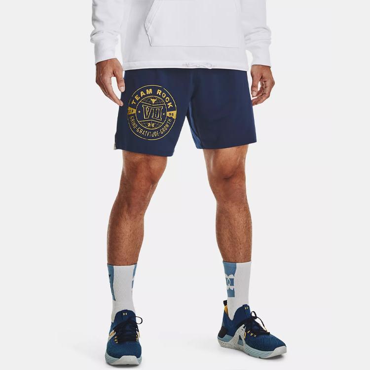 Under Armour Project Rock Elastic Waistband Mid-Waist Loose Sports Casual Shorts Men Bottoms Navy-Blue 1370451-408