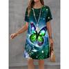 Women Dress Butterfly Pattern Printing Design Sense Pattern Summer Elegant Women A-Line Dress Casual Short Sleeve Mini Dress