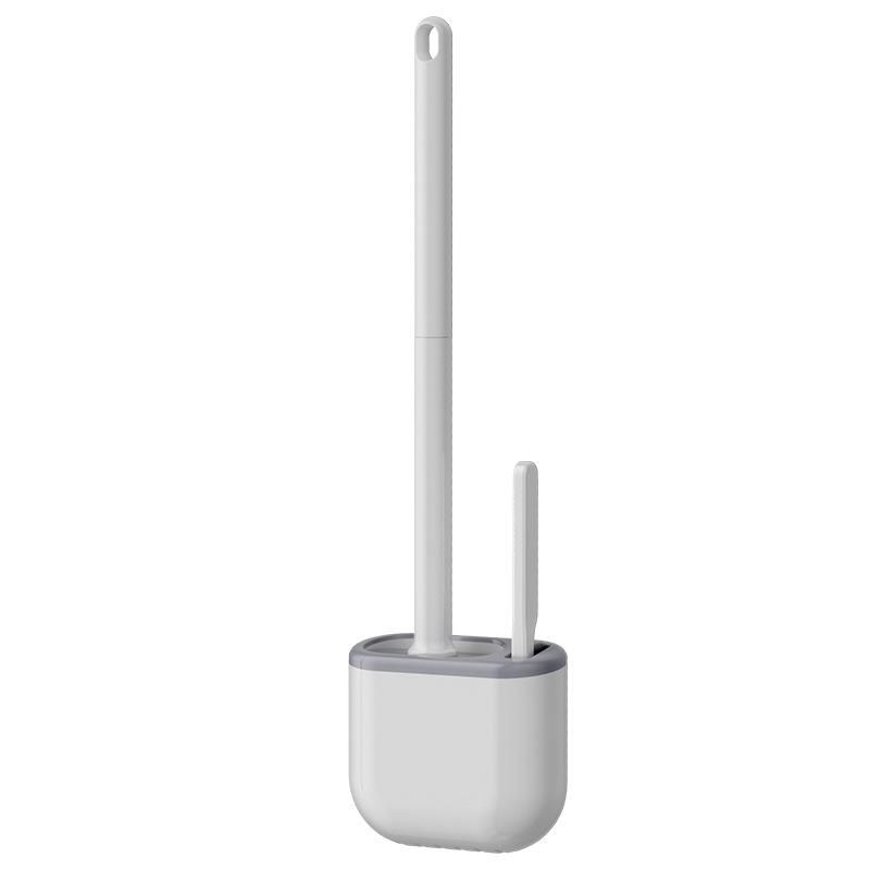 Wall-Mounted Long-Handled Silicone Toilet Brush Set with Base