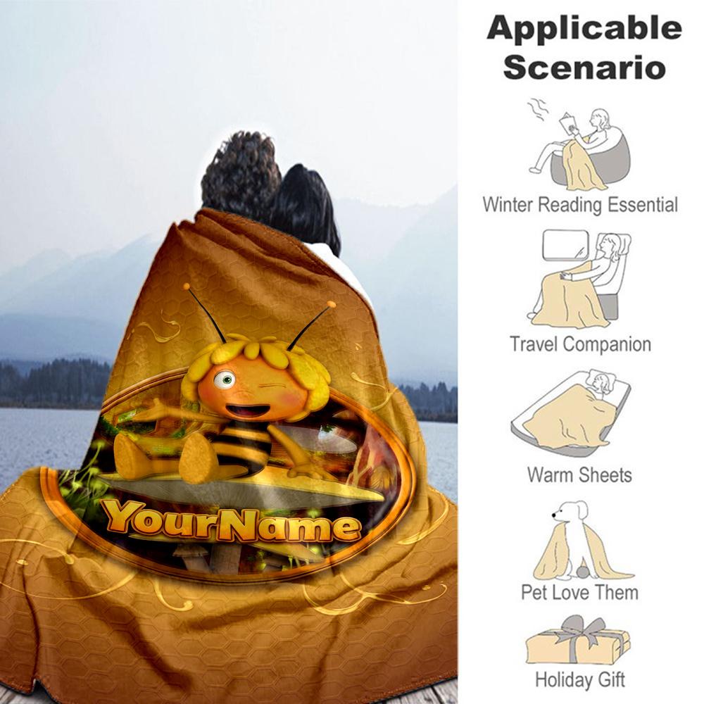 Biene Maja Personalized Name Blanket Gift Customizable Blanket Soft & Cozy Perfect for Nap Chair Office Bedding for All Occasions