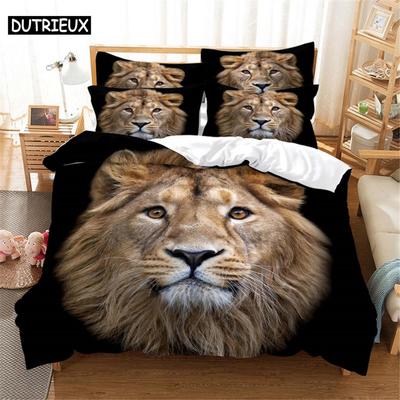 Set Biancheria da Letto Leone 3D Queen Set Copripiumino Set Biancheria da Letto Copriletto Cotone Queen Camera da Letto Set Copriletto Set Letto Biancheria da Letto