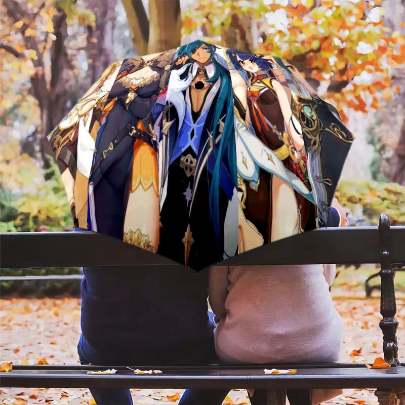 Genshin Impact All Characters Folding Umbrella Suitable For All Seasons Portable Gift Printing Light