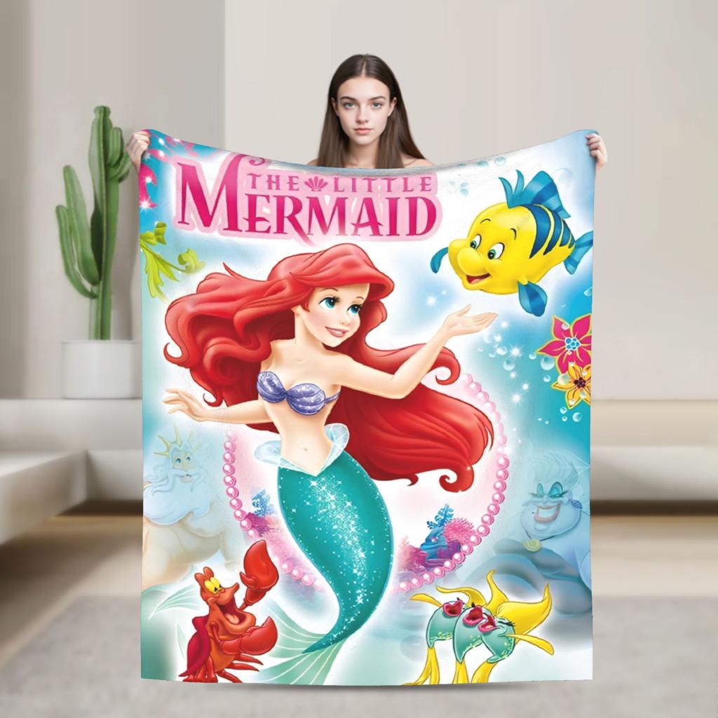 Little Mermaid Cartoon Princess Blanket Fleece Spring Autumn Portable Super Soft Throw Blanket for Sofa Outdoor Rug Piece