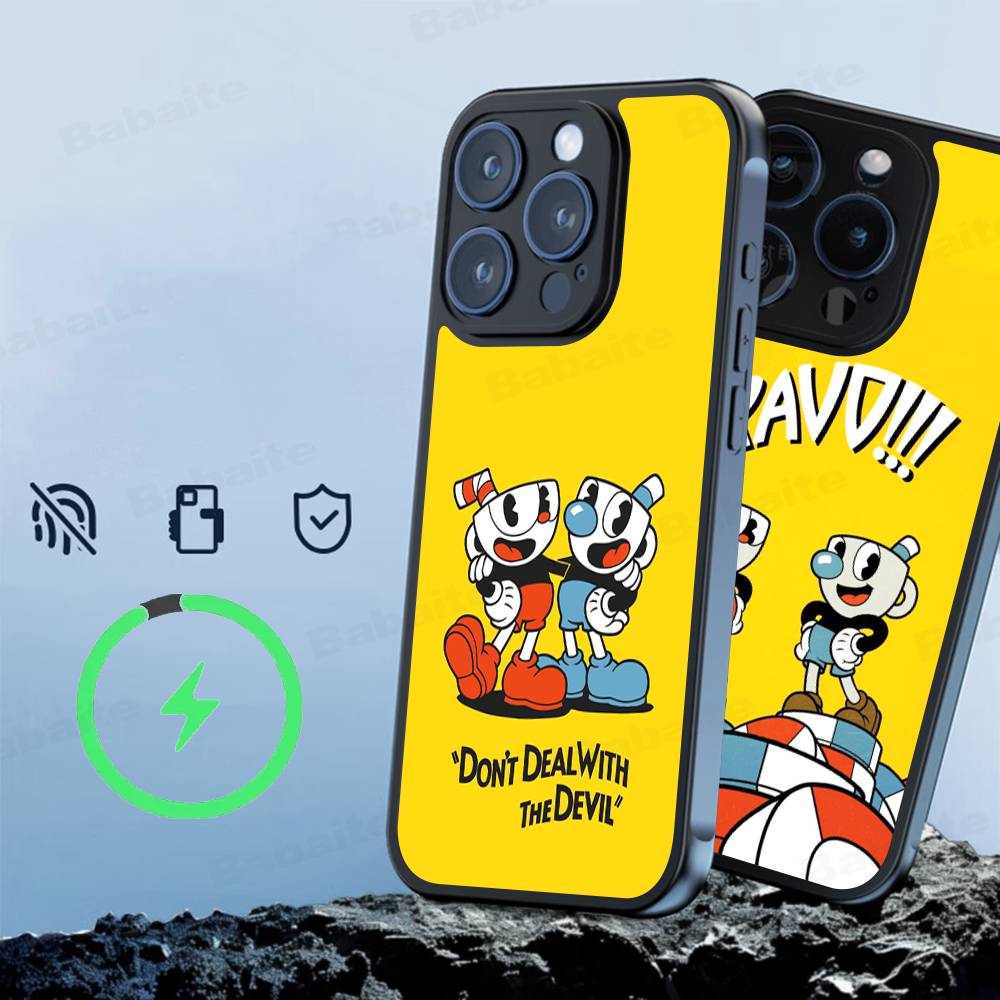 Cute Cuphead Magnetic Matte Phone Case For IPhone 16 17 15 14 13 12 11 For Magsafe Wireless Charge Cover