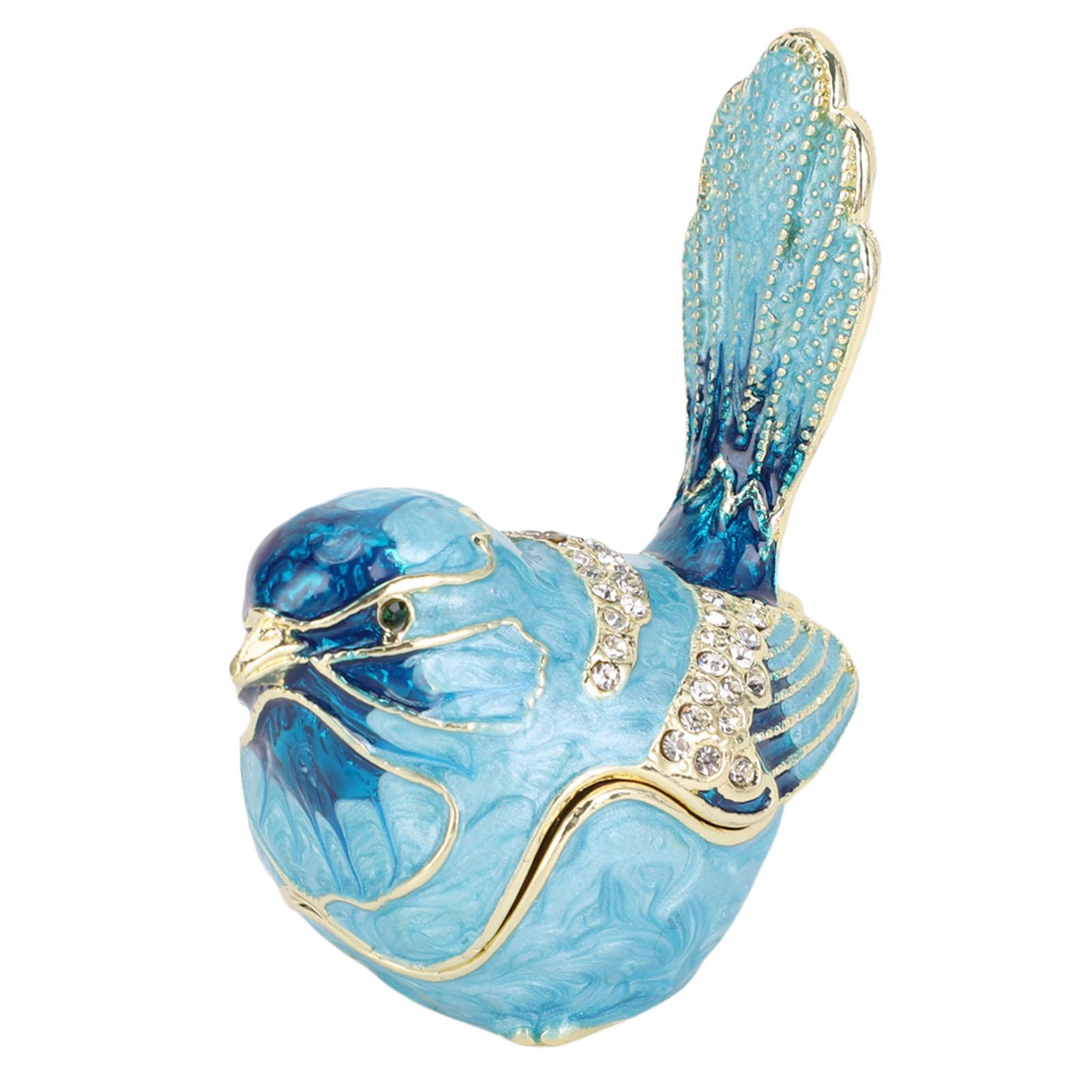 Tomtop Jms Women's Blue Bird Trinket Box Hinged With Crystals Metal Enamel Jewelry Box Necklace Ring Earrings Storage Birds Figurines Home