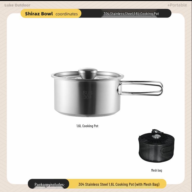 Portable Outdoor 304 Stainless Steel Camping Cookware Set with Kettle, Stove, and Hanging Pot