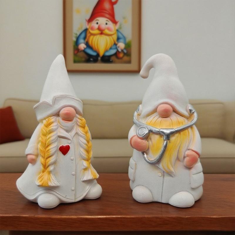 Figurka Gnomów Lekarza Pielęgniarki z Żywicy ze Stetoskopem Kolekcjonerska Rzeźba Prezent na Święto Dziękczynienia Dzień Pielęgniarki Do Szpitala