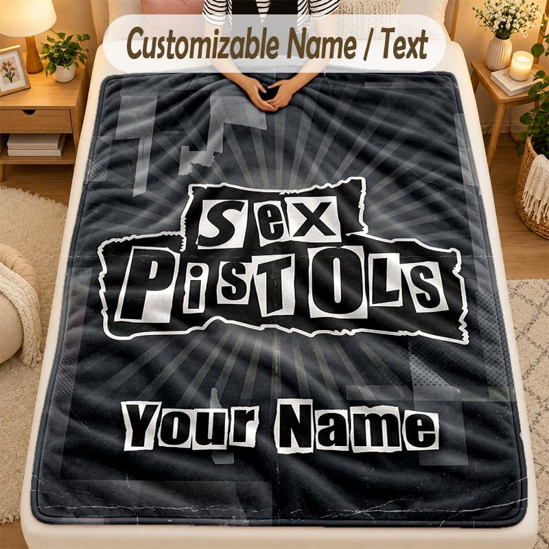 Flannel BlanketSex Pistols Custom Name Text Personalized Soft Warm Throw Blanket Home Decor Gift