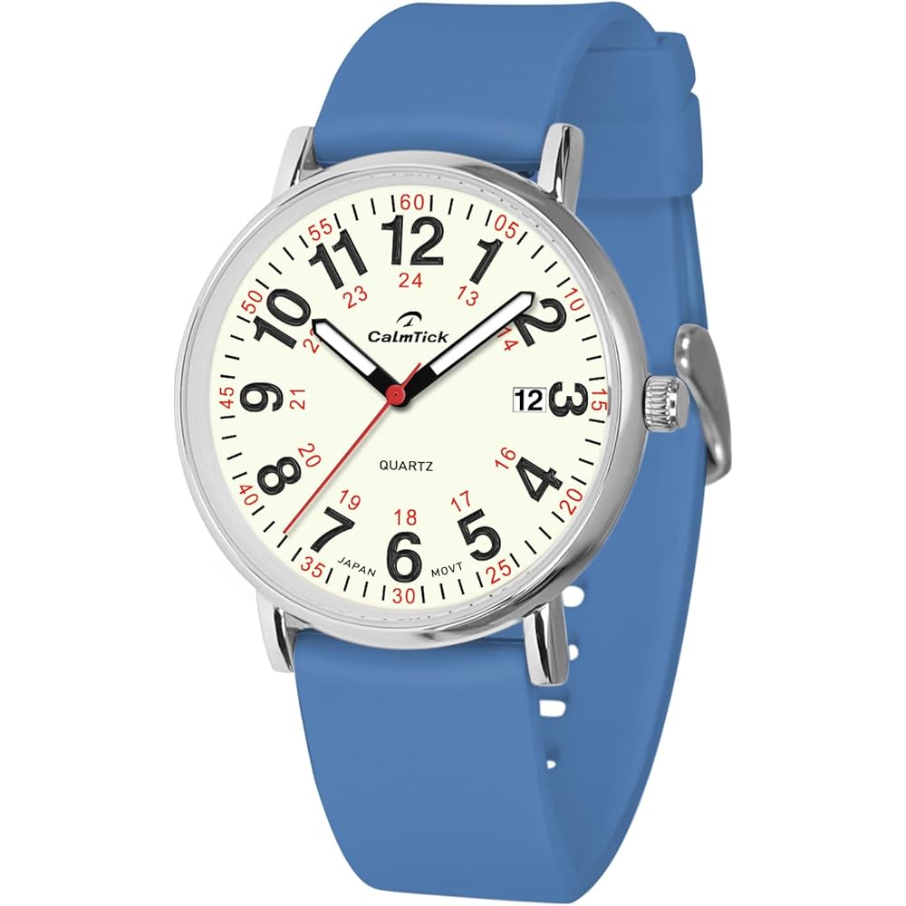 CalmTick Nurse Watch Analog Simple Stylish Waterproof Luminous Unisex Silver Dark Blue