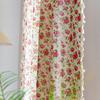 1 Plane Boho Cotton Linen Floral Short Curtain Tassel Trim Rod Pocket Cafe Curtain Kitchen Small Window Semi Blackout Bay Window Farmhouse Decor