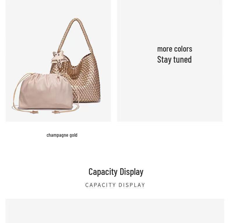Qiangqiang Champagne Color Handmade Woven Tote: Large Capacity, Lightweight Luxury, Handheld or Shoulder, Mother-Child Bucket Design.