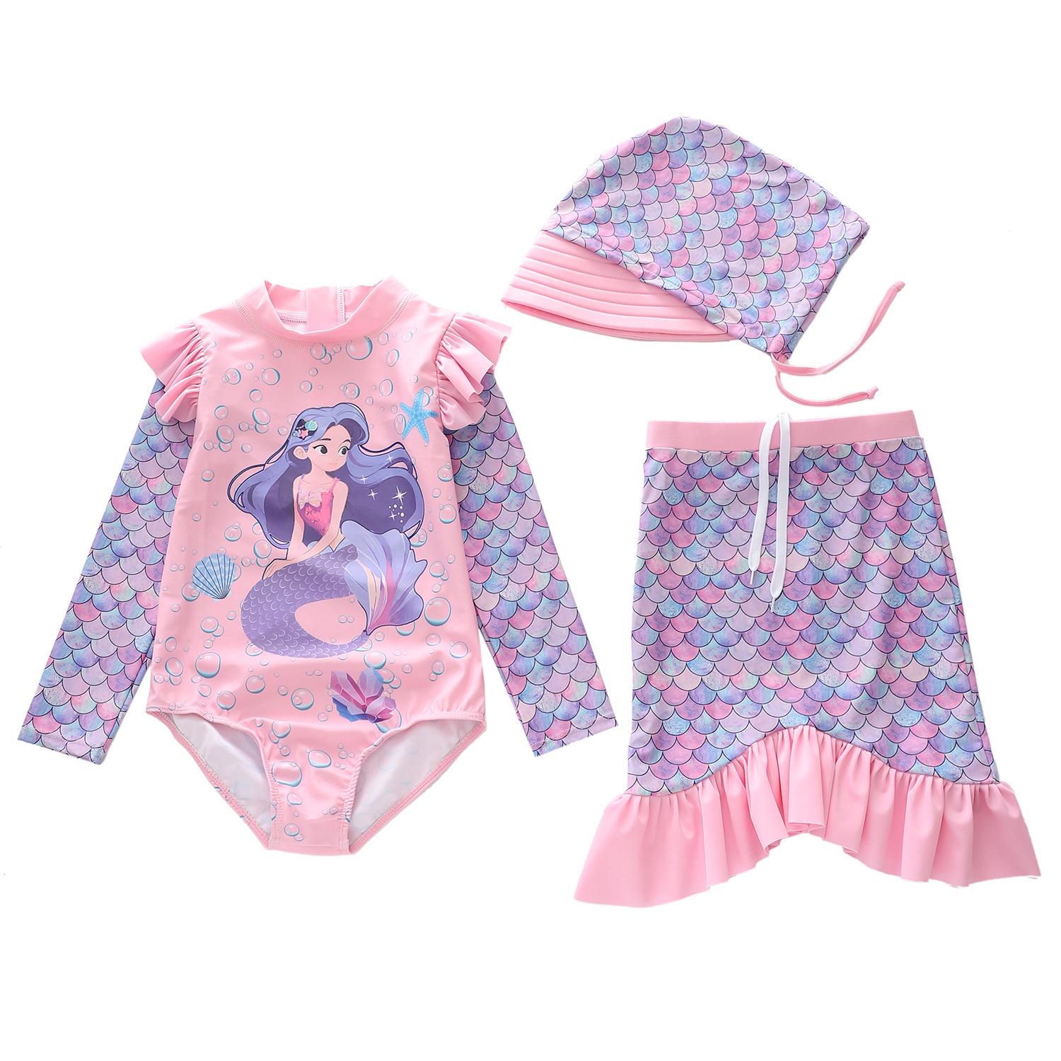 Cute Mermaid Ruffle Swimsuit Set: Girls  One-Piece Swimwear with Three Designs (S, M, L) 110-120cm (39-47kg)