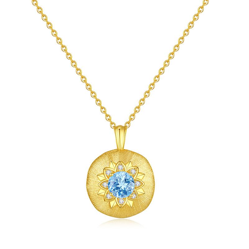S925 Sterling Silver Necklace with Natural Crystal Pendant Retro French Style Chain for Women