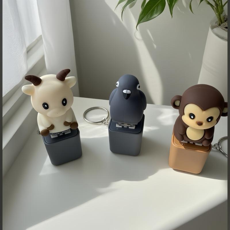 Creative Cartoon Decompression Keychain Toy Sound Button Monkey Lamb Design Portable for Outdoor Stress Relief