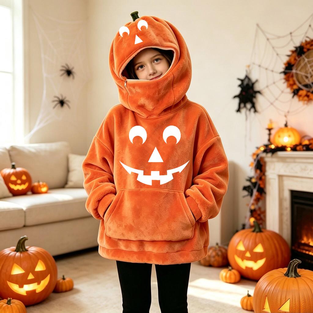 Dětská Unisex mikina s kapucí na Halloween s vintage designem dýně