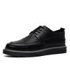 100% Genuine Leather Shoes Fashion Brogues Flat Thick Sole Male Footwear Pure Black Casual Mens Shoes