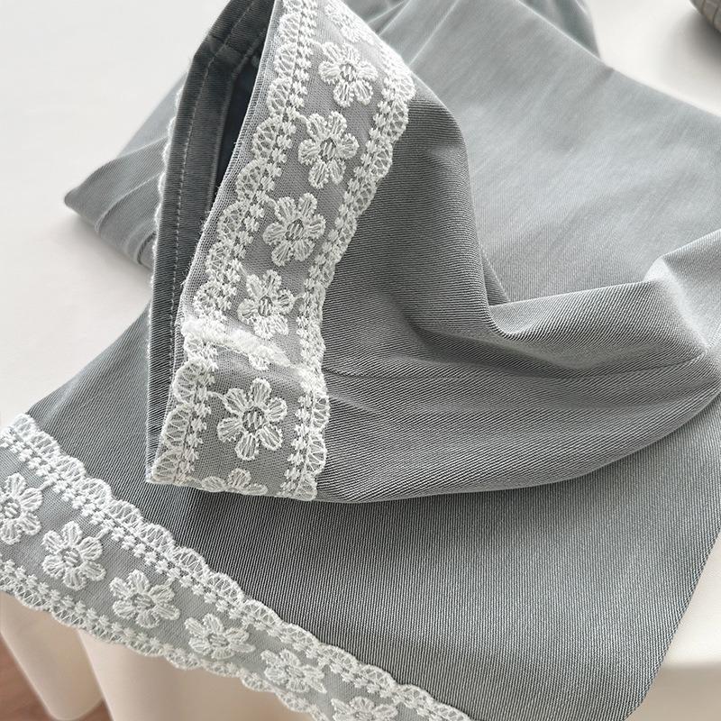 Tencel denim straight-leg pants women's spring and summer new high-waisted and thin small lace casual wide-leg pants