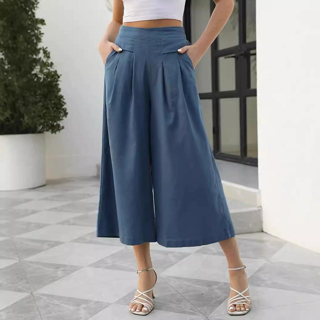 Female Summer Pants for Women Cotton Linen Plus Size Wide Leg Pants Solid Elegant Loose OL Young Fashion Daily Elastic Pant