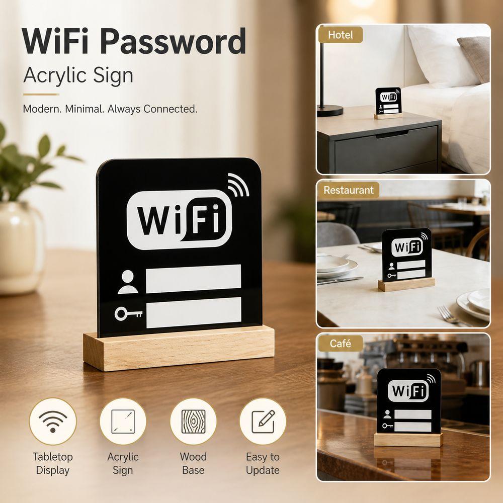 Modern Style Acrylic Mirror WiFi Sign Acrylic WiFi Sign Notice Board Handwriting WiFi Password