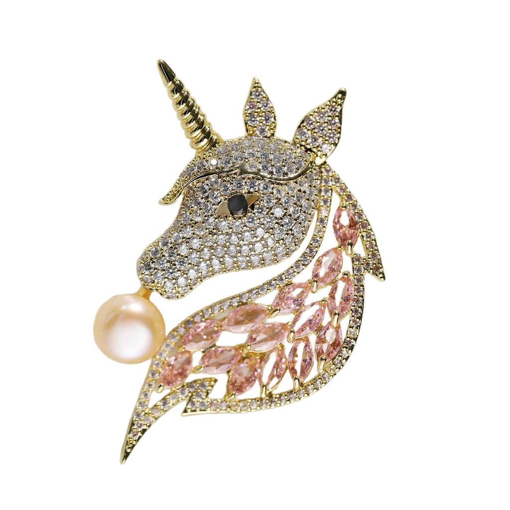 Bo Xin Yun Luxury Rhinestone Unicorn Pearl Brooch: High-End Clothing Accessory & Gift