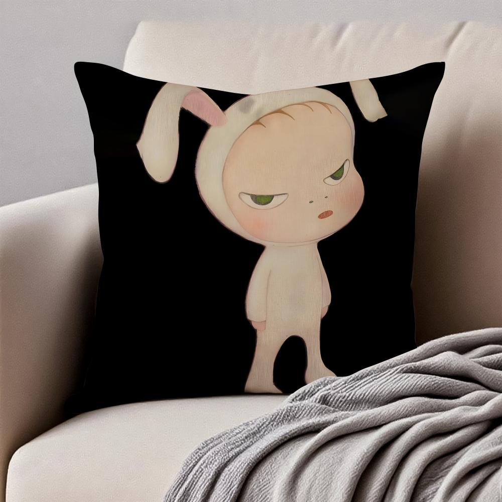 Whimsical Cute Japanese Art YYoshitomo Nara Cushion Cover Pillowcase Antidustmite Invisible Zipper Short Plush Sofa Cushion