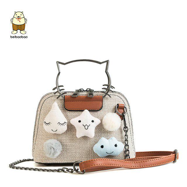 Beibaobao Women Shoulder Bags Metal Handbag Cute Cat Bag Solid Color Crossbody Top-handle Fashion