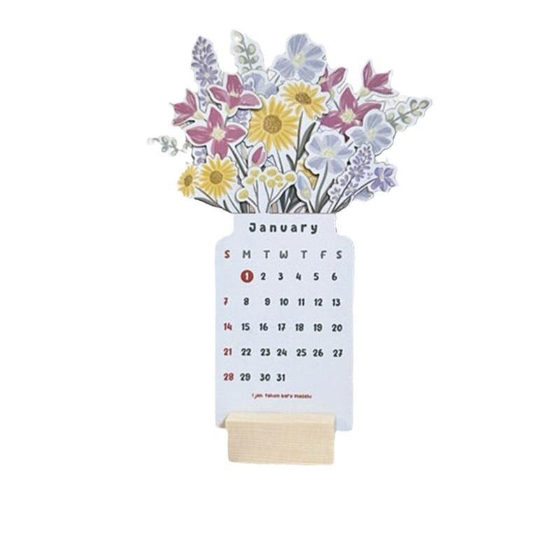 

Настольный календарь Bloomy Flowers на 2024 год, ежемесячный настольный календарь-календарь размером 4 x 8 дюймов с деревянной основой,