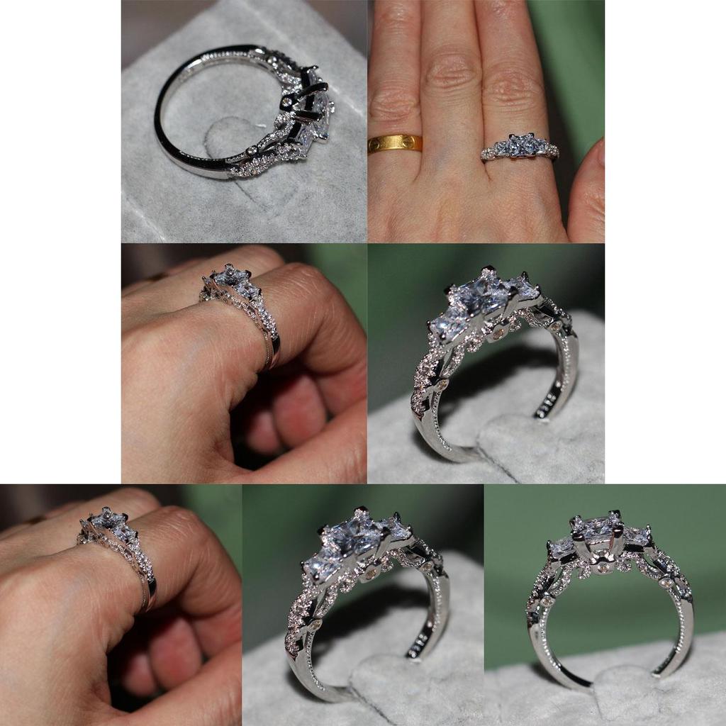 Exquisite Luxury Square Ring With White Gold Plated Rhinestones For Elegant Women