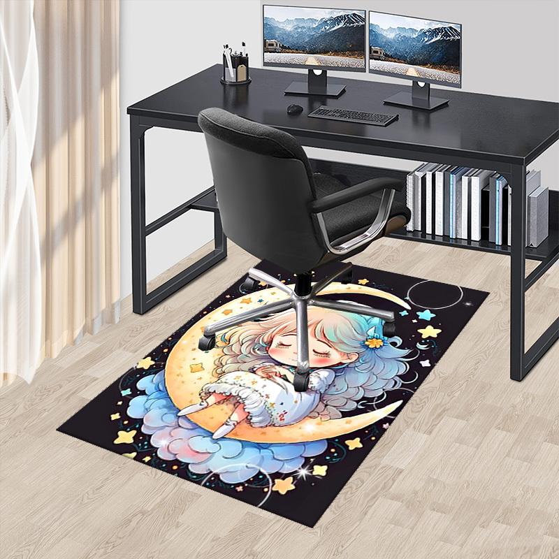 

1pc Chair Mat Moon and Stars Office Desk Pad with Cute Girl Illustration, Non Slip Carpet for Home Decor, Suitable for All Seasons 60cm by 90cm