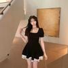 [Zipper + Lining] Matsumoto Shuangsang summer design slimming dress for women, elegant vintage little black skirt short