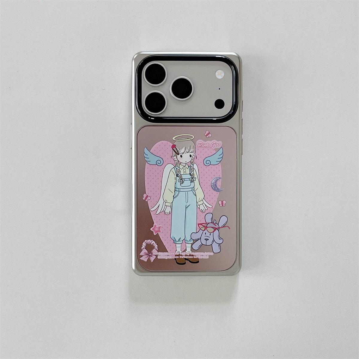 Electroplated Square Mirror Cartoon iPhone 15 Pro Max Case - Anti-Drop Protection iPhone 17 Pro
