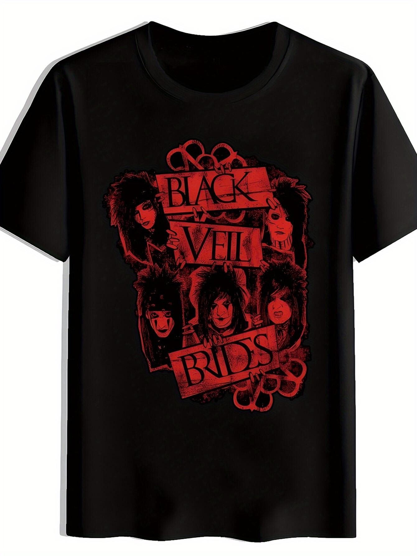 Black T-shirt with Bold Red Black Veil Brides Graphic Print - Casual Crew Neck S