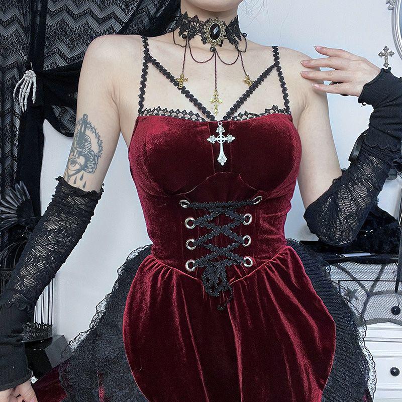 Dark Gothic Floor-Length Lace-Up Punk Skirt - Halloween Irregular Style