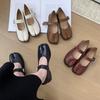 2025 New Women Flat Women's Square Toe Retro Single Shoes One Word Buckle Shallow Mouth Mary Jane Shoes Split Toe Shoes Sandals